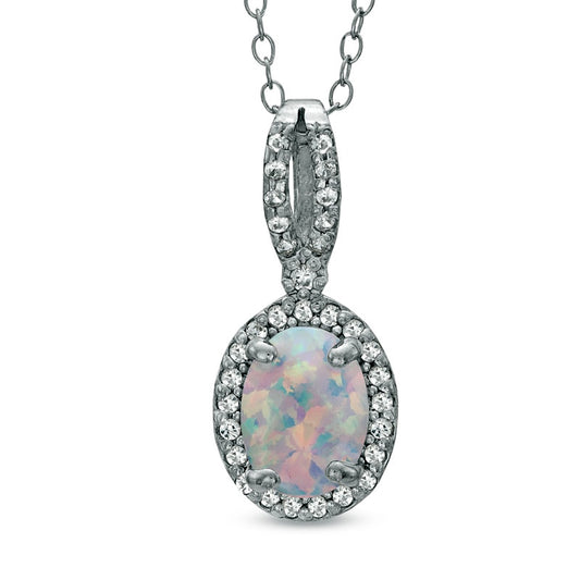 Oval Lab-Created Opal and White Sapphire Pendant in Sterling Silver