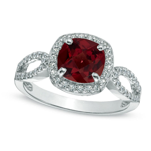 7.0mm Cushion-Cut Garnet and Lab-Created White Sapphire Ring in Sterling Silver