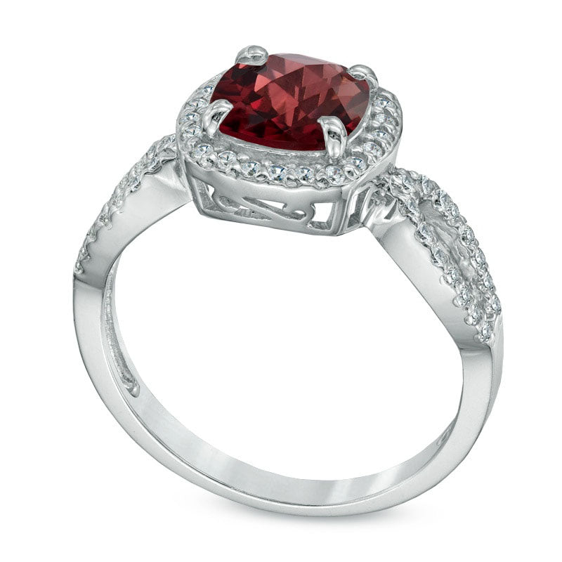 7.0mm Cushion-Cut Garnet and Lab-Created White Sapphire Ring in Sterling Silver