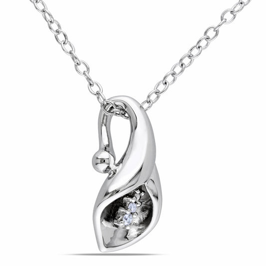 Natural Diamond Accent Calla Lily Pendant in Sterling Silver