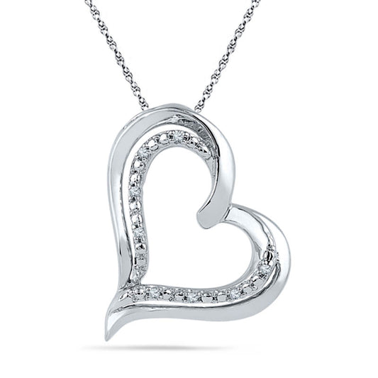 0.05 CT. T.W. Natural Diamond Tilted Heart Pendant in Sterling Silver