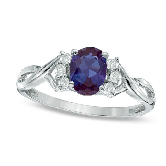 Oval Lab-Created Alexandrite and 0.13 CT. T.W. Diamond Ring in Solid 10K White Gold