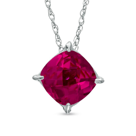 8.0mm Cushion-Cut Lab-Created Ruby Pendant in Sterling Silver