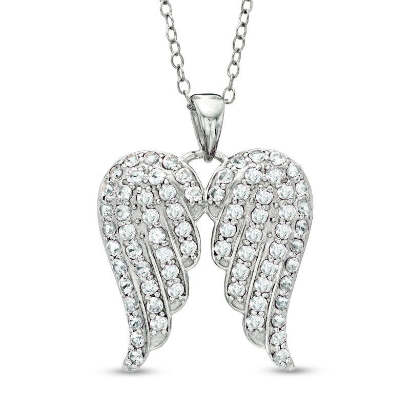 Lab-Created White Sapphire Angel Wings Pendant in Sterling Silver