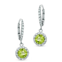 6.0mm Peridot and Lab-Created White Sapphire Frame Drop Earrings in Sterling Silver