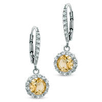 6.0mm Citrine and Lab-Created White Sapphire Frame Drop Earrings in Sterling Silver