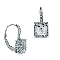 7.0mm Princess-Cut Lab-Created White Sapphire Crown Drop Earrings in Sterling Silver