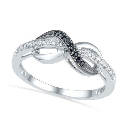 0.10 CT. T.W. Enhanced Black and White Natural Diamond Infinity Wrapped Ring in Solid 10K White Gold