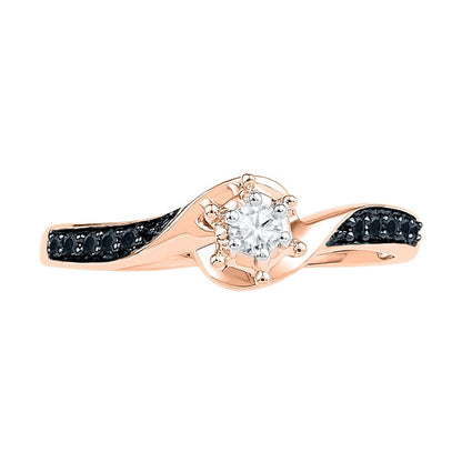 0.17 CT. T.W. Enhanced Black and White Natural Diamond Swirl Promise Ring in Solid 10K Rose Gold