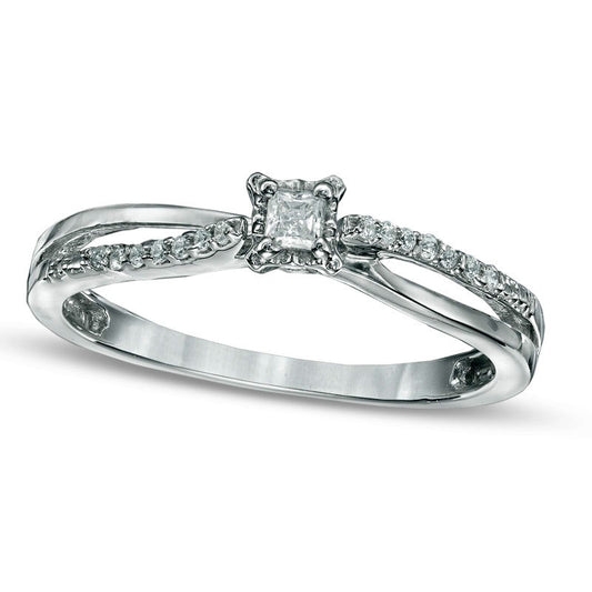 0.10 CT. T.W. Princess-Cut Natural Diamond Split Shank Promise Ring in Solid 10K White Gold