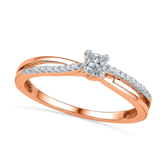 0.10 CT. T.W. Princess-Cut Natural Diamond Split Shank Promise Ring in Solid 10K Rose Gold