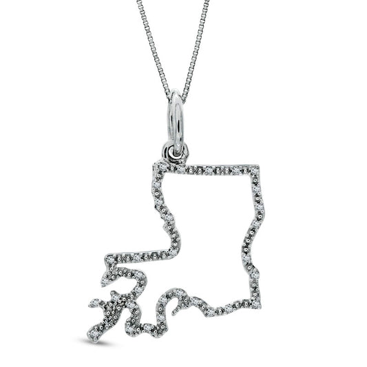 Natural Diamond Accent State of Louisiana Outline Pendant in Sterling Silver