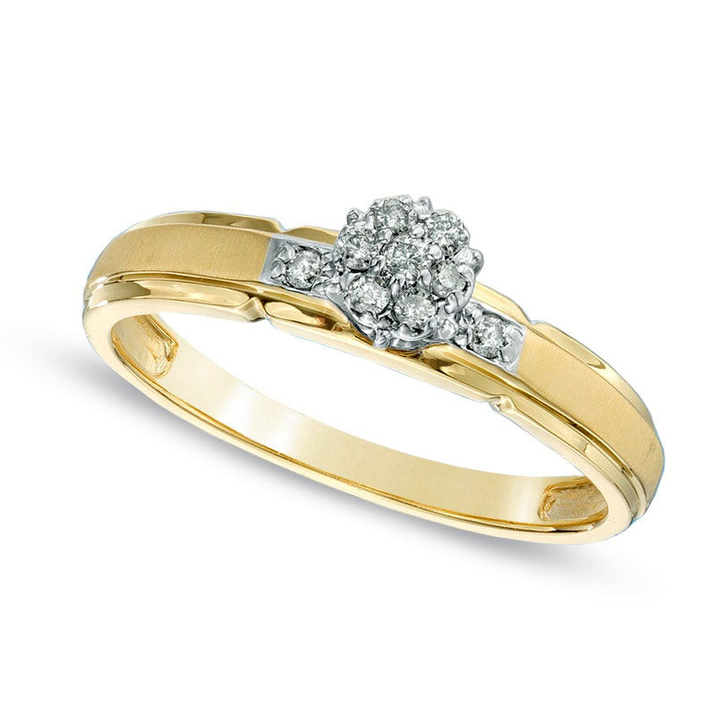 0.10 CT. T.W. Natural Diamond Cluster Satin Engagement Ring in Solid 10K Yellow Gold