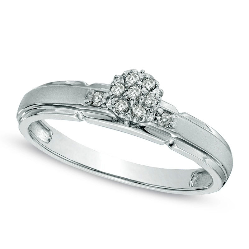0.10 CT. T.W. Natural Diamond Cluster Satin Engagement Ring in Solid 10K White Gold