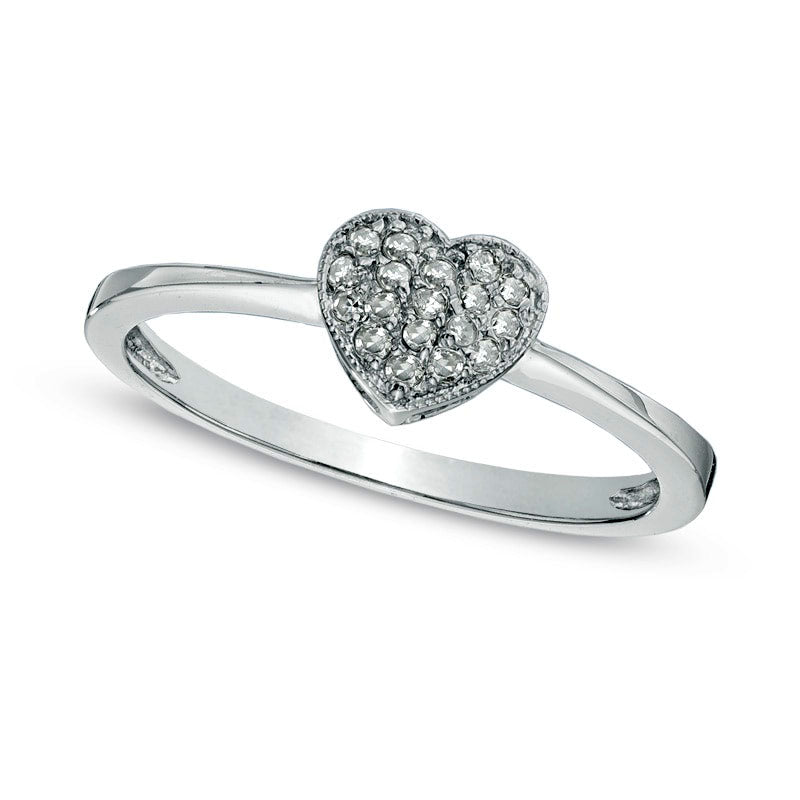 Princess-Cut Natural Diamond Accent Heart Cluster Promise Ring in Solid 10K White Gold