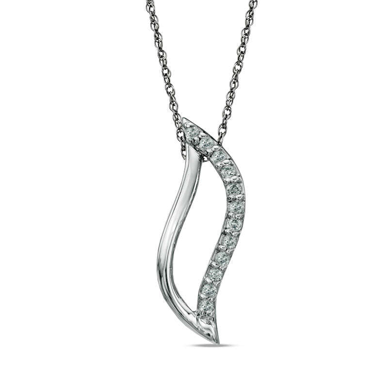 0.13 CT. T.W. Natural Diamond Single Flame Pendant in 10K White Gold