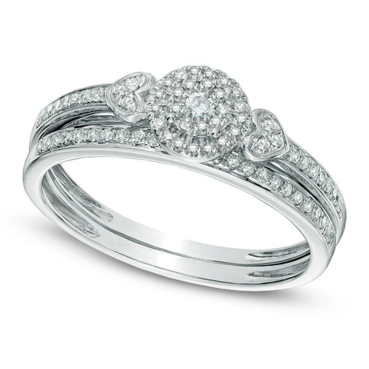 0.20 CT. T.W. Natural Diamond Cluster Frame Bridal Engagement Ring Set in Solid 10K White Gold