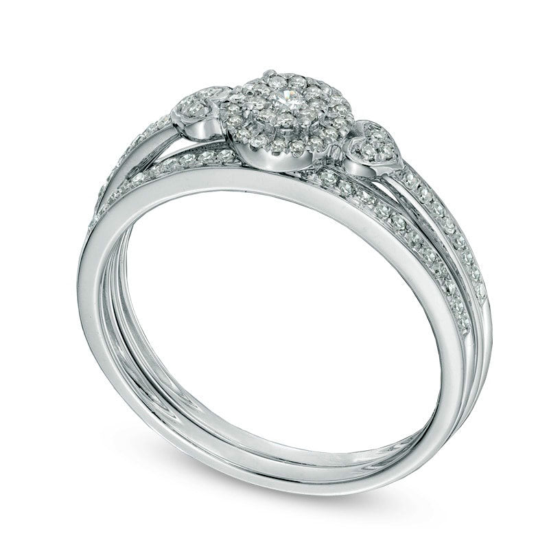 0.20 CT. T.W. Natural Diamond Cluster Frame Bridal Engagement Ring Set in Solid 10K White Gold