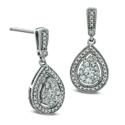 0.5 CT. T.W. Diamond Vintage-Style Frame Teardrop Earrings in 10K White Gold