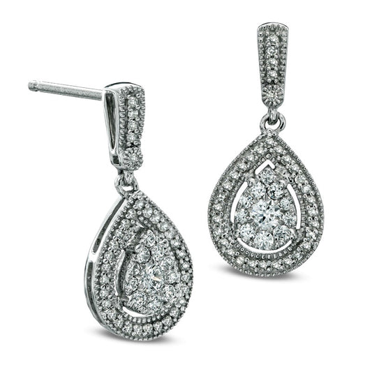 0.5 CT. T.W. Diamond Vintage-Style Frame Teardrop Earrings in 10K White Gold