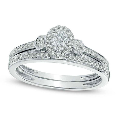 0.20 CT. T.W. Natural Diamond Oval Cluster Bridal Engagement Ring Set in Solid 10K White Gold