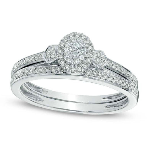 0.20 CT. T.W. Natural Diamond Oval Cluster Bridal Engagement Ring Set in Solid 10K White Gold