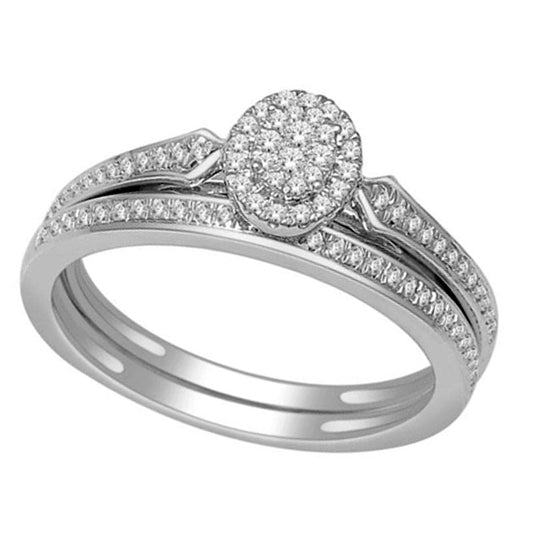 0.20 CT. T.W. Natural Diamond Cluster Bridal Engagement Ring Set in Solid 10K White Gold