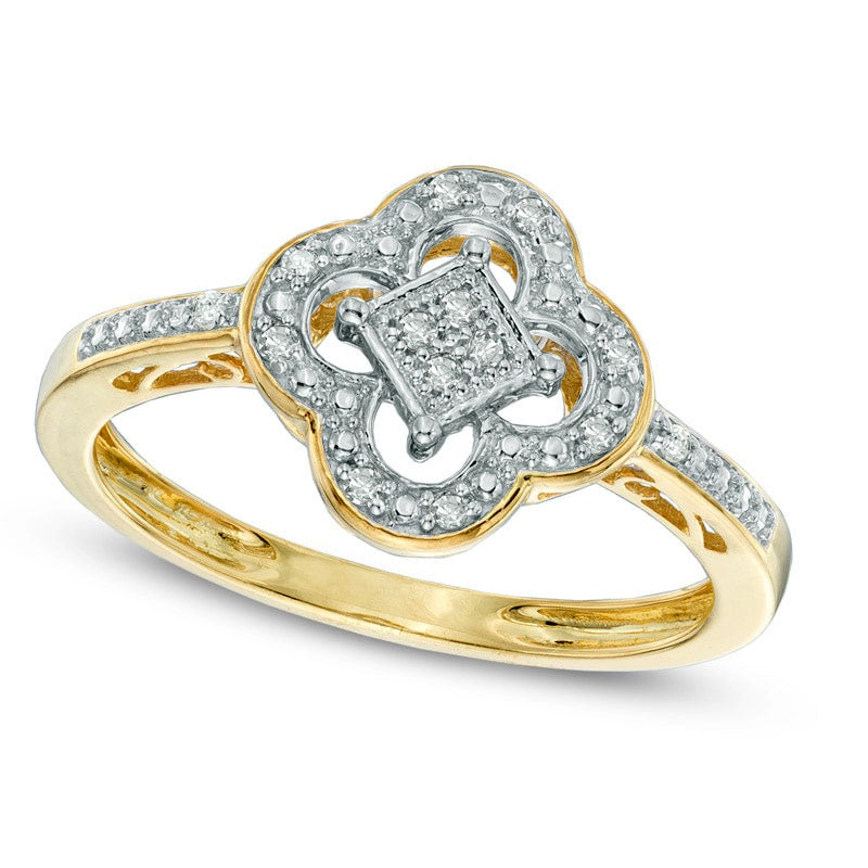Natural Diamond Accent Clover Ring in Solid 10K Yellow Gold