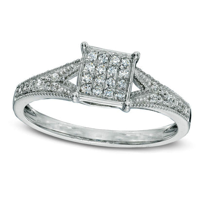 0.13 CT. T.W. Natural Diamond Square Composite Promise Ring in Solid 10K White Gold