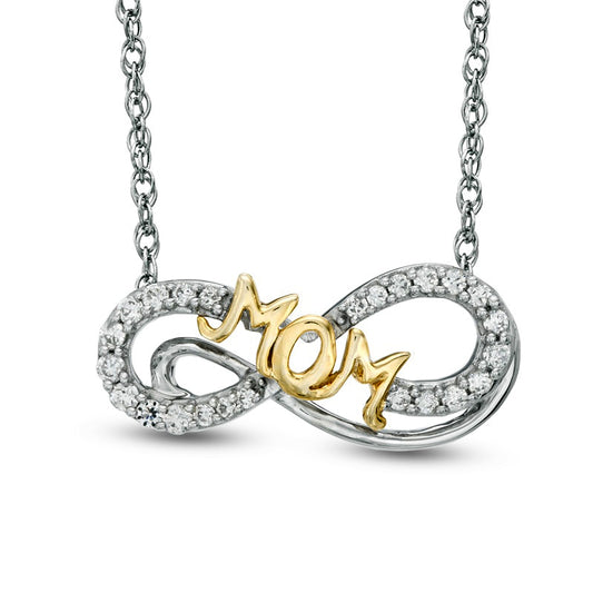 0.2 CT. T.W. Natural Diamond "MOM" Infinity Necklace in Sterling Silver and 14K Gold Plate