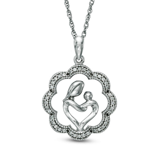 0.17 CT. T.W. Natural Diamond Motherly Love Flower Pendant in Sterling Silver