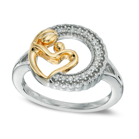0.10 CT. T.W. Natural Diamond Motherly Love Circle Ring in Sterling Silver and Solid 14K Gold Plate