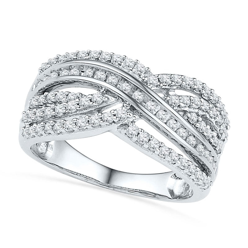 0.50 CT. T.W. Natural Diamond Layered Crossover Ring in Solid 10K White Gold