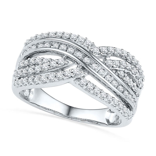 0.50 CT. T.W. Natural Diamond Layered Crossover Ring in Solid 10K White Gold