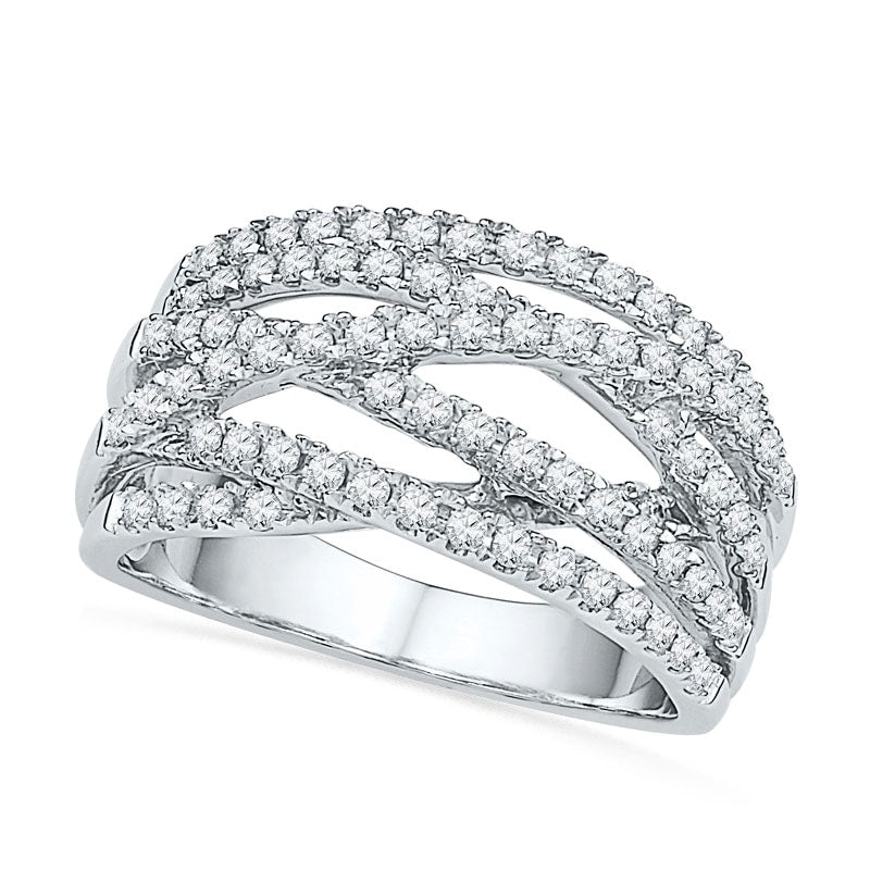 0.63 CT. T.W. Natural Diamond Multi-Row Crossover Ring in Solid 10K White Gold