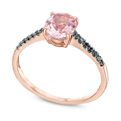 Oval Morganite and Enhanced Black Natural Diamond Accent Ring in Solid 10K Rose Gold