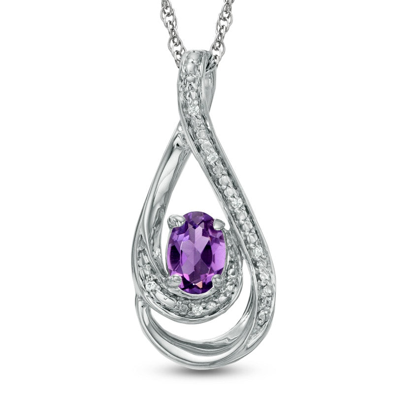 Oval Amethyst and Natural Diamond Accent Loop Pendant in Sterling Silver