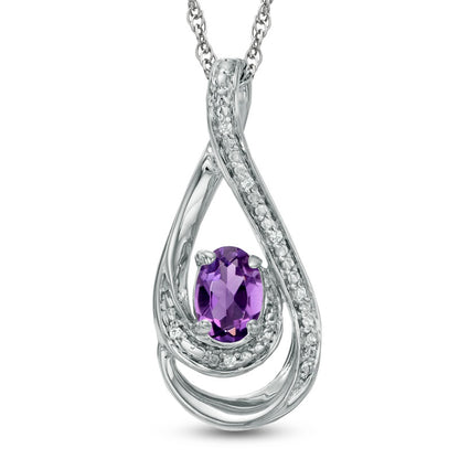 Oval Amethyst and Natural Diamond Accent Loop Pendant in Sterling Silver