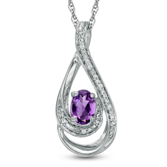 Oval Amethyst and Natural Diamond Accent Loop Pendant in Sterling Silver