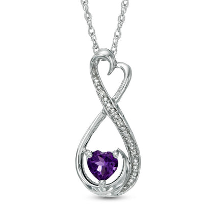 5.0mm Heart-Shaped Amethyst and Natural Diamond Accent Infinity Heart "MOM" Pendant in Sterling Silver