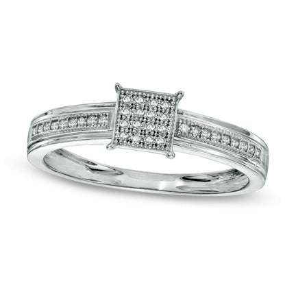 0.10 CT. T.W. Natural Diamond Square Cluster Engagement Ring in Solid 10K White Gold