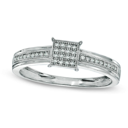 0.10 CT. T.W. Natural Diamond Square Cluster Engagement Ring in Solid 10K White Gold