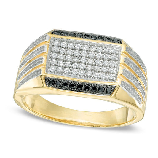 Men's 0.33 CT. T.W. Enhanced Black and White Natural Diamond Ring in Solid 10K Yellow Gold