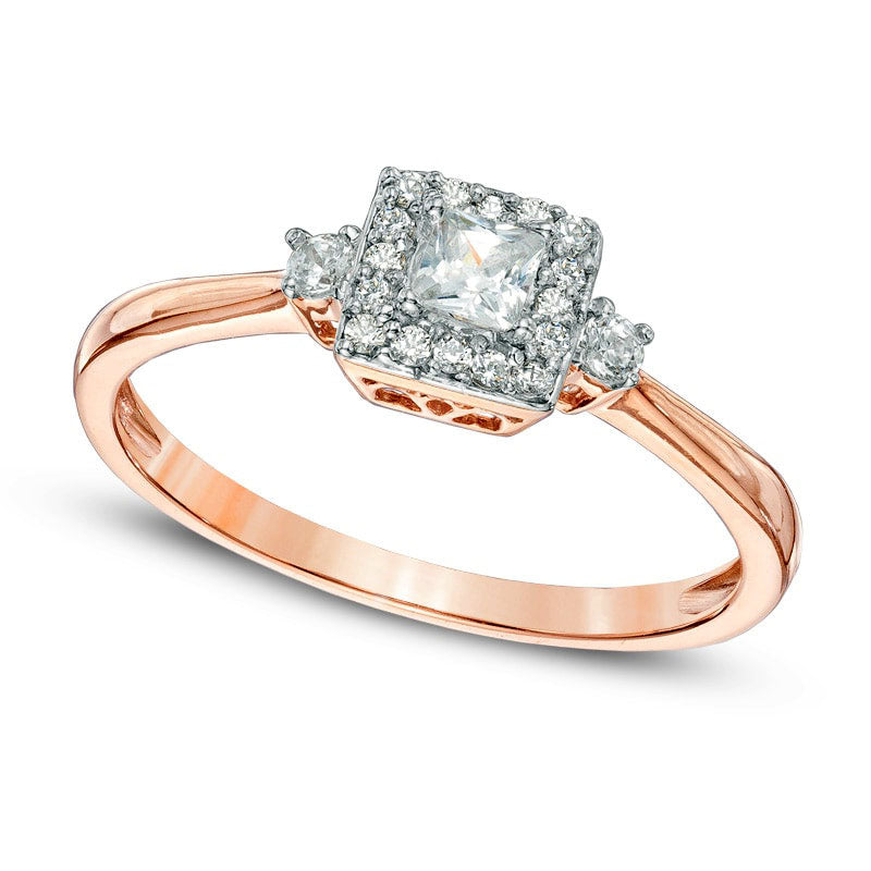 0.25 CT. T.W. Princess-Cut Natural Diamond Frame Promise Ring in Solid 10K Rose Gold