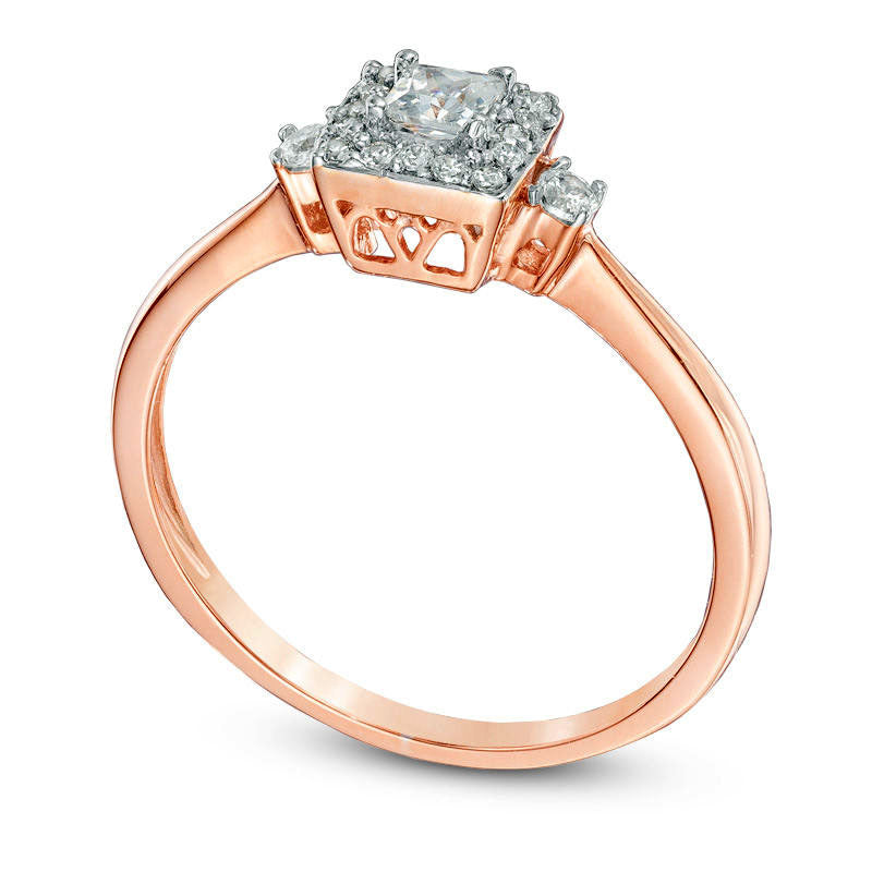 0.25 CT. T.W. Princess-Cut Natural Diamond Frame Promise Ring in Solid 10K Rose Gold
