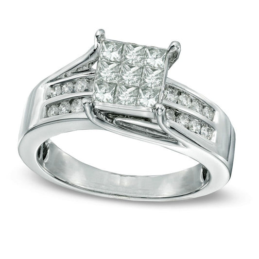 1.0 CT. T.W. Princess-Cut Composite Natural Diamond Engagement Ring in Solid 14K White Gold