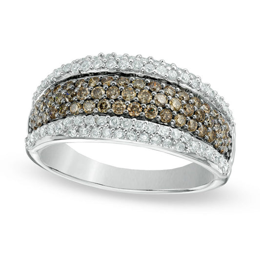 1.0 CT. T.W. Champagne and White Natural Diamond Anniversary Band in Solid 14K White Gold