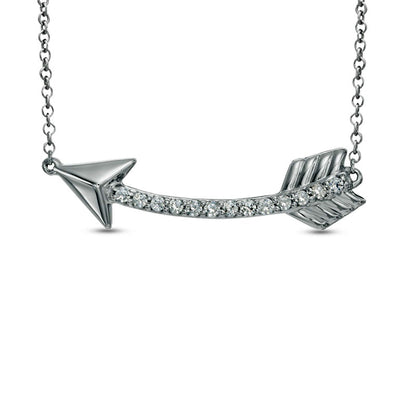 Natural Diamond Accent Sideways Curved Arrow Necklace in Sterling Silver