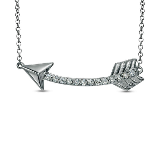 Natural Diamond Accent Sideways Curved Arrow Necklace in Sterling Silver