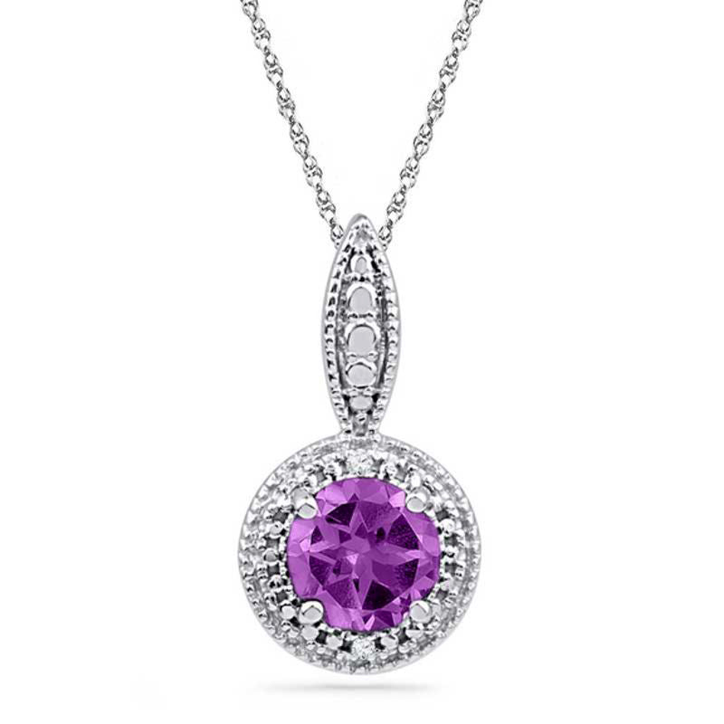 6.5mm Amethyst and Natural Diamond Accent Frame Pendant in Sterling Silver